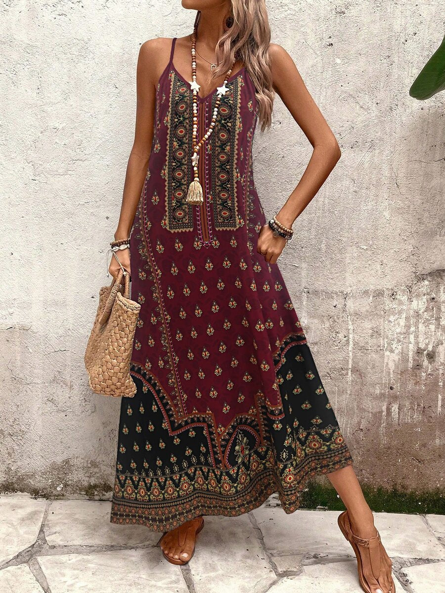 Vestido Longo Estampa de Onça Costa Serena com Alças Finas — fotografia 87 | Mar & Pérola