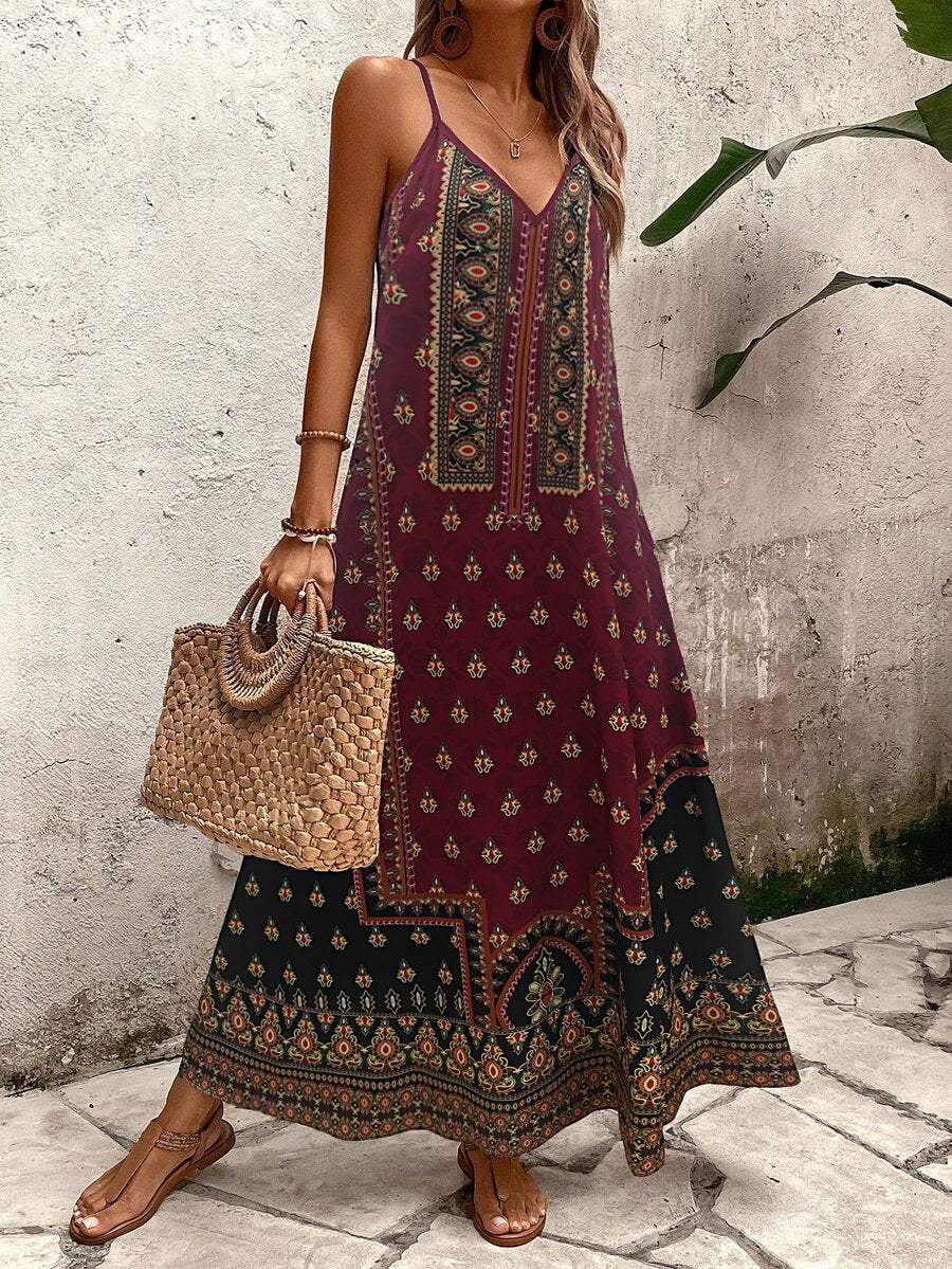 Vestido Longo Estampa de Onça Costa Serena com Alças Finas — fotografia 88 | Mar & Pérola