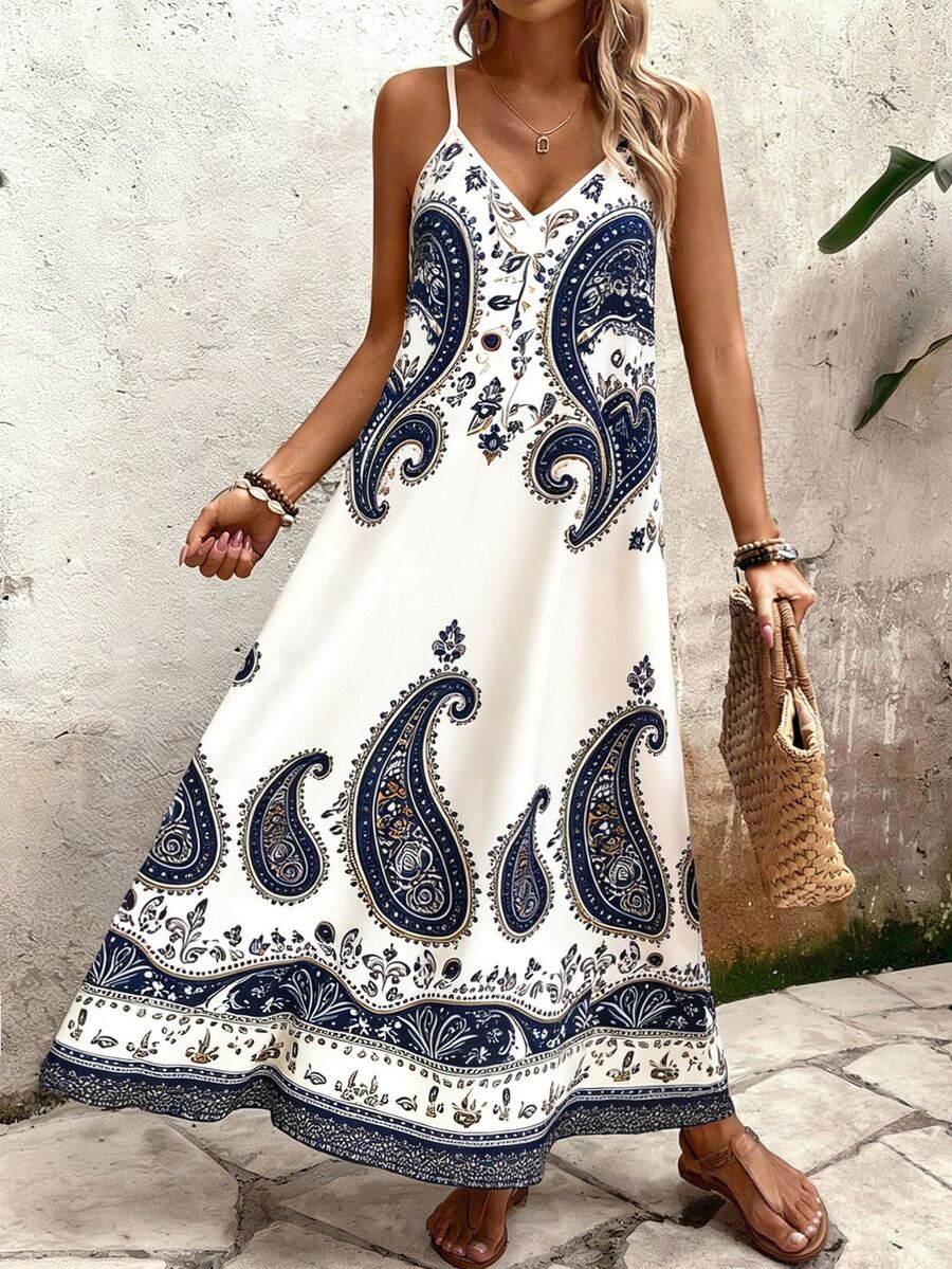 Vestido Longo Estampa de Onça Costa Serena com Alças Finas — fotografia 93 | Mar & Pérola