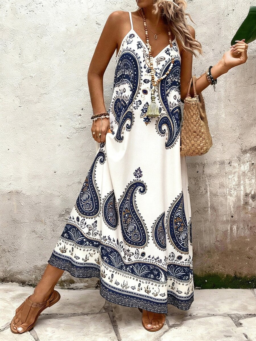 Vestido Longo Estampa de Onça Costa Serena com Alças Finas — fotografia 95 | Mar & Pérola