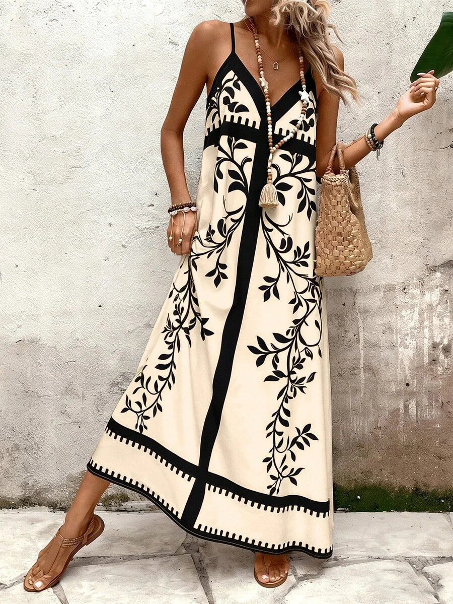 Vestido Longo Estampa de Onça Costa Serena com Alças Finas — fotografia 99 | Mar & Pérola