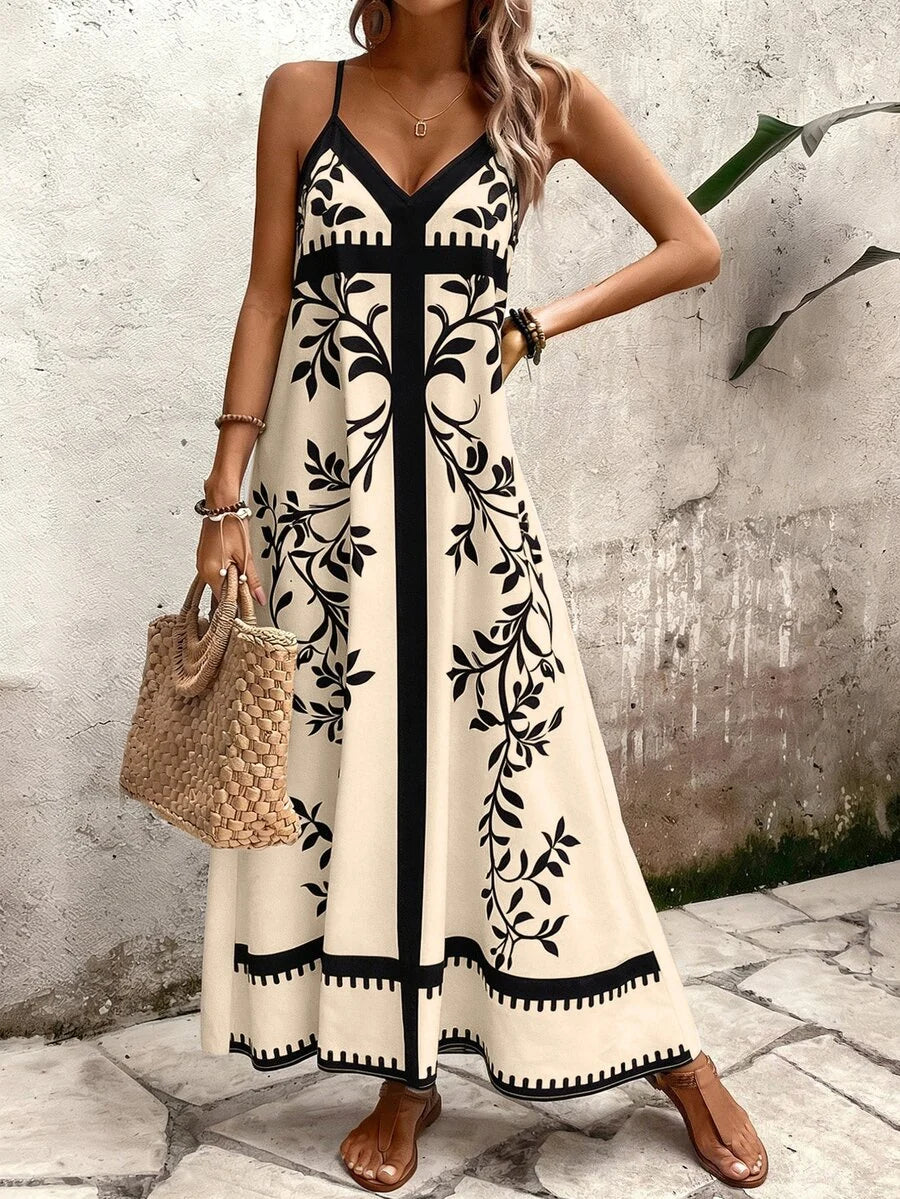 Vestido Longo Estampa de Onça Costa Serena com Alças Finas — fotografia 100 | Mar & Pérola