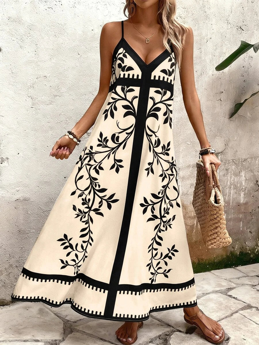 Vestido Longo Estampa de Onça Costa Serena com Alças Finas — fotografia 101 | Mar & Pérola