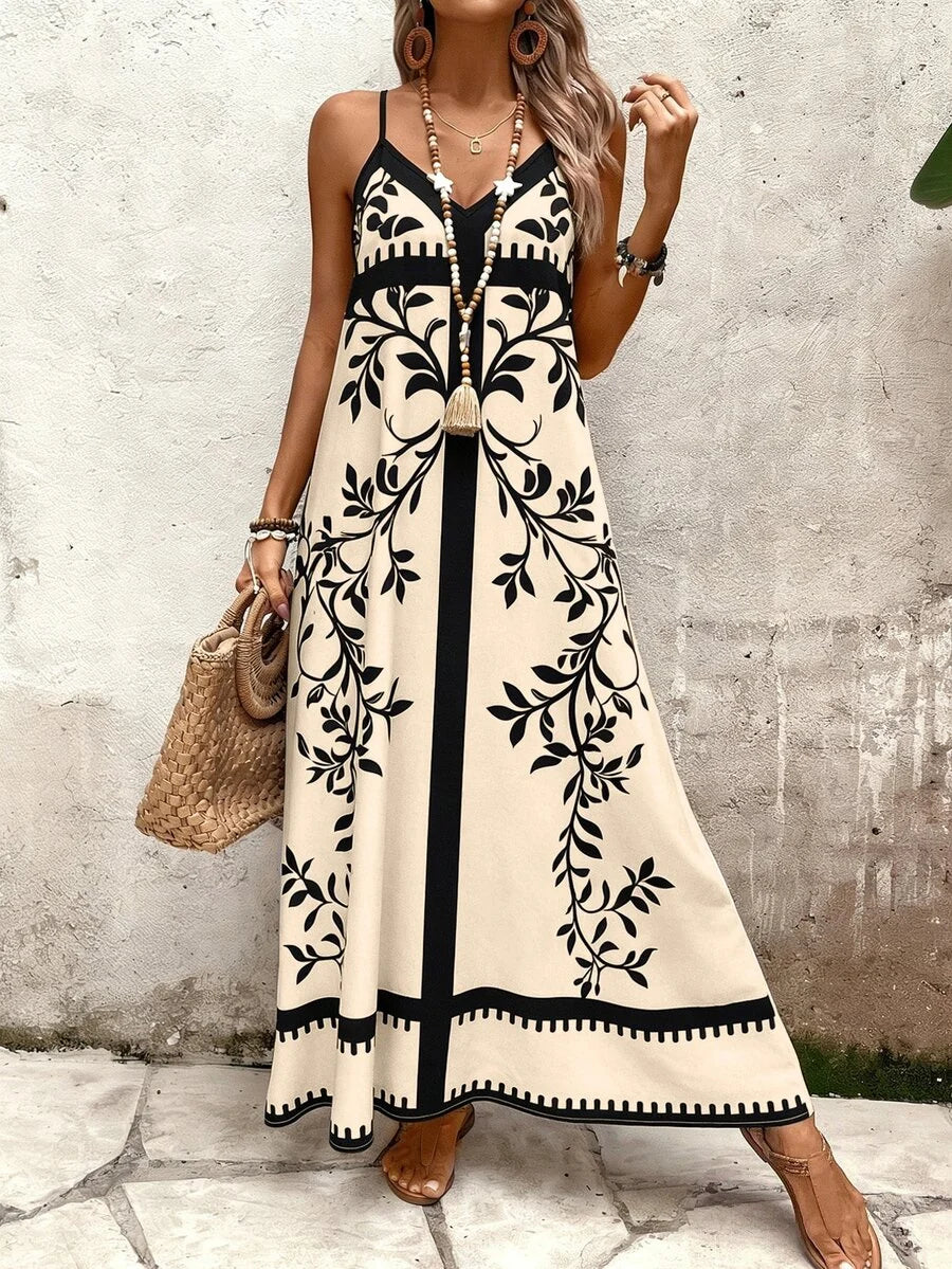 Vestido Longo Estampa de Onça Costa Serena com Alças Finas — fotografia 102 | Mar & Pérola