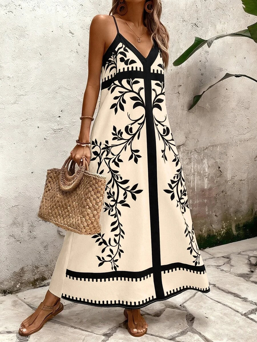 Vestido Longo Estampa de Onça Costa Serena com Alças Finas — fotografia 103 | Mar & Pérola