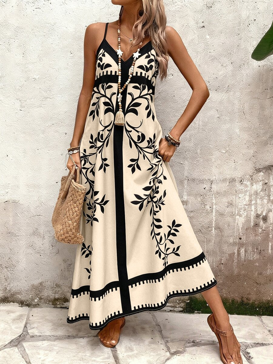 Vestido Longo Estampa de Onça Costa Serena com Alças Finas — fotografia 104 | Mar & Pérola