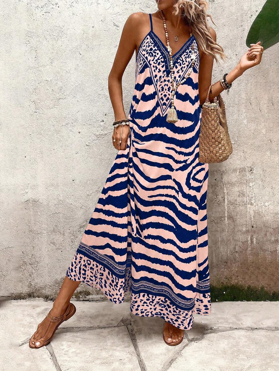 Vestido Longo Estampa de Onça Costa Serena com Alças Finas — fotografia 105 | Mar & Pérola