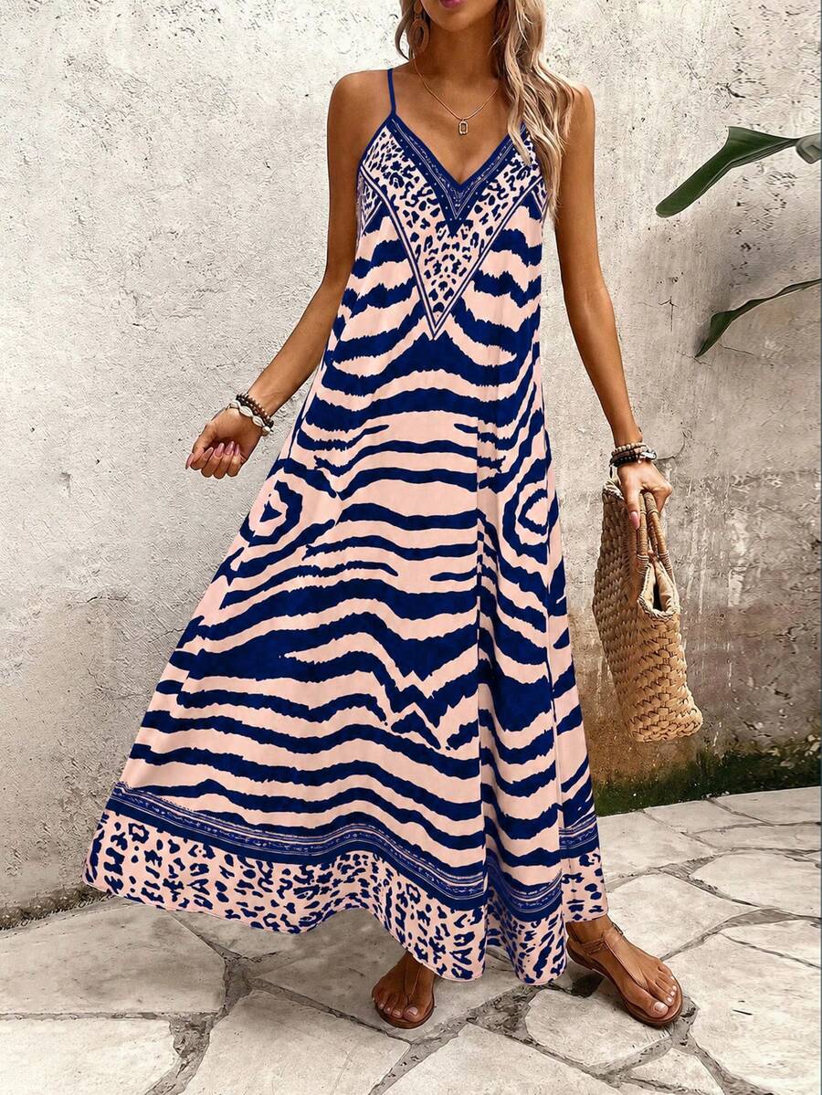 Vestido Longo Estampa de Onça Costa Serena com Alças Finas — fotografia 107 | Mar & Pérola
