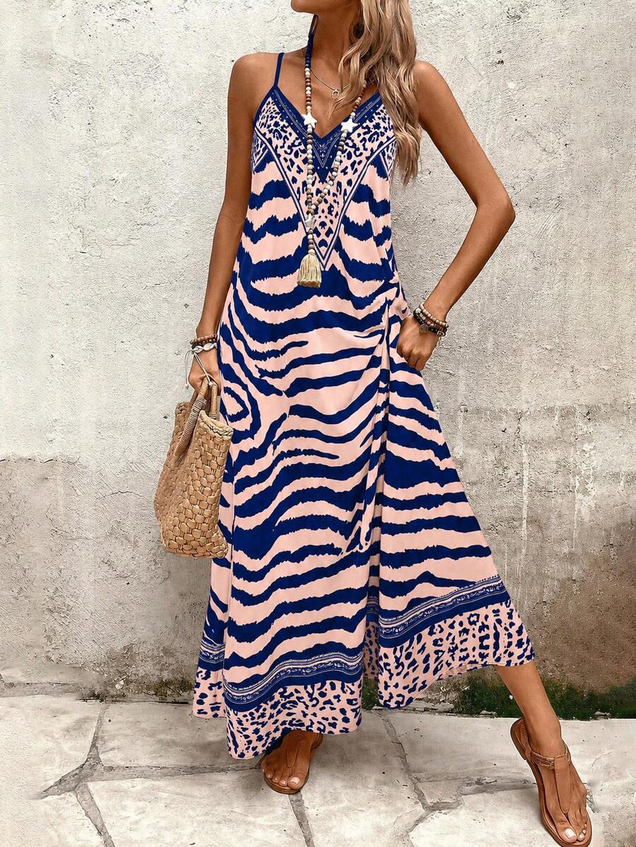 Vestido Longo Estampa de Onça Costa Serena com Alças Finas — fotografia 108 | Mar & Pérola