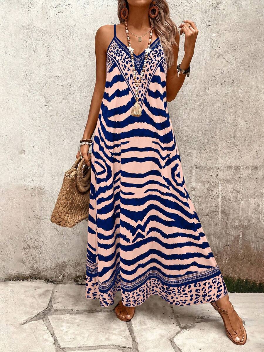 Vestido Longo Estampa de Onça Costa Serena com Alças Finas — fotografia 109 | Mar & Pérola