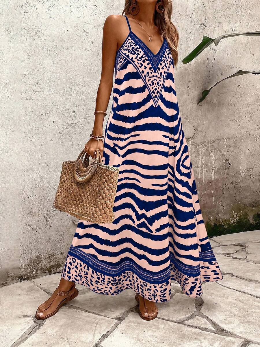 Vestido Longo Estampa de Onça Costa Serena com Alças Finas — fotografia 110 | Mar & Pérola