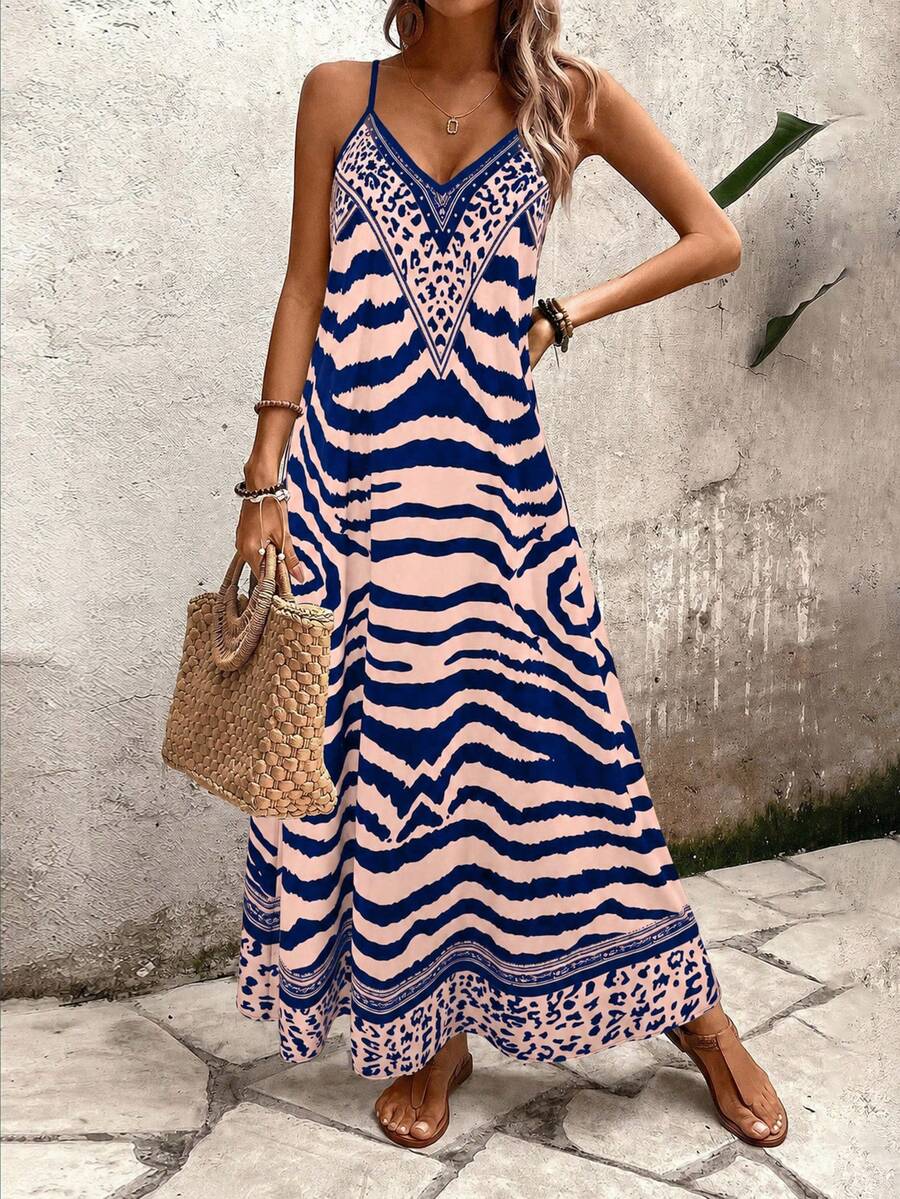 Vestido Longo Estampa de Onça Costa Serena com Alças Finas — fotografia 111 | Mar & Pérola