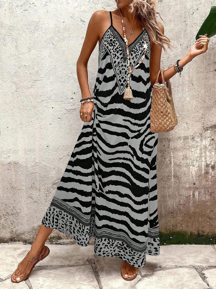 Vestido Longo Estampa de Onça Costa Serena com Alças Finas — fotografia 112 | Mar & Pérola