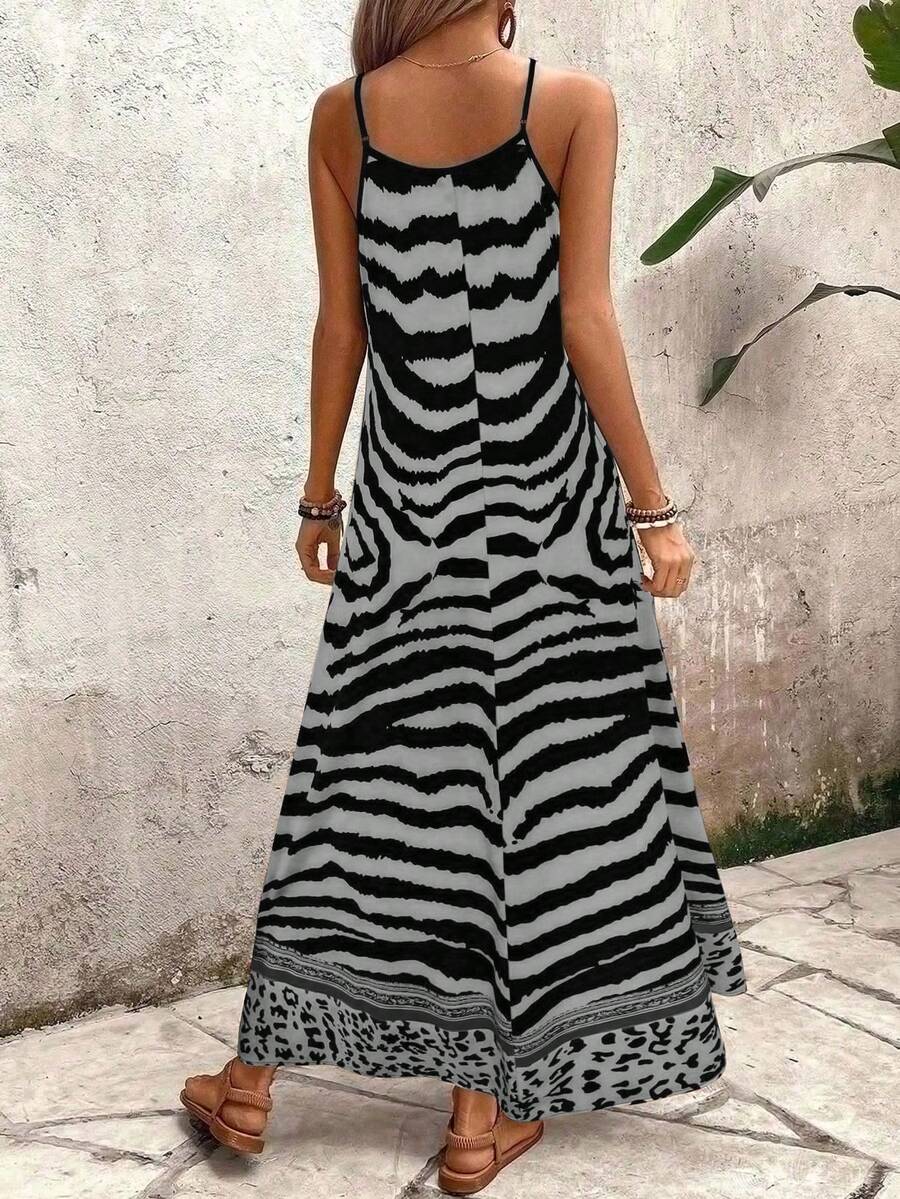 Vestido Longo Estampa de Onça Costa Serena com Alças Finas — fotografia 113 | Mar & Pérola