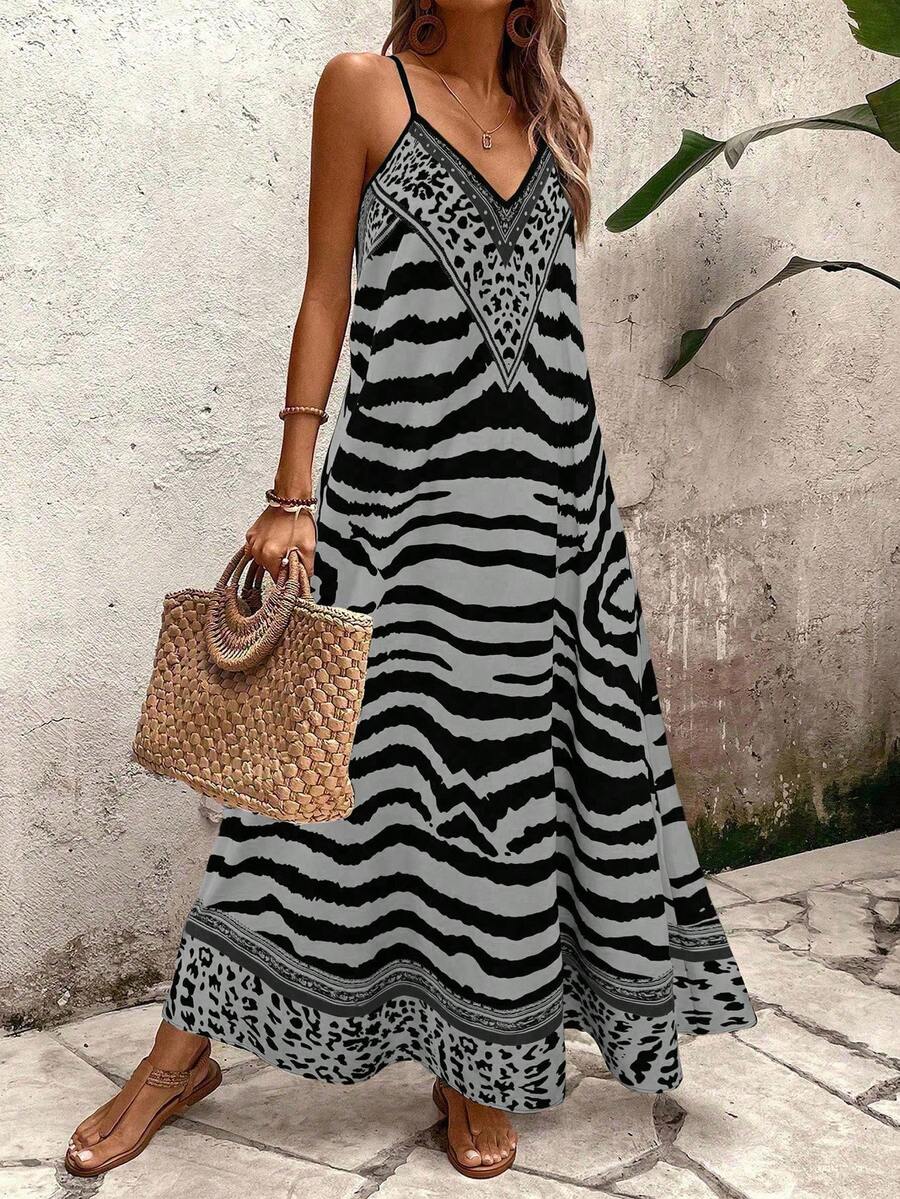 Vestido Longo Estampa de Onça Costa Serena com Alças Finas — fotografia 115 | Mar & Pérola