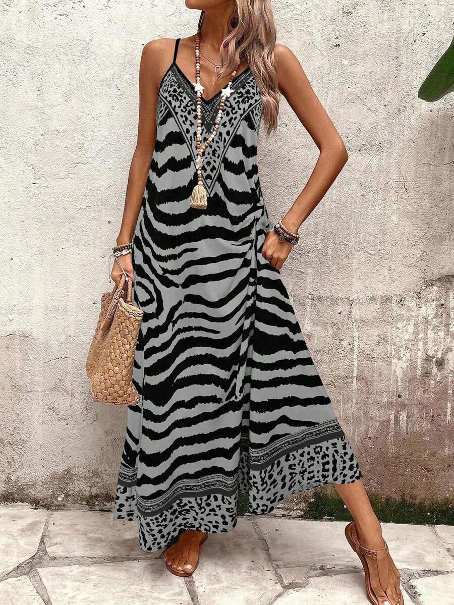Vestido Longo Estampa de Onça Costa Serena com Alças Finas — fotografia 116 | Mar & Pérola