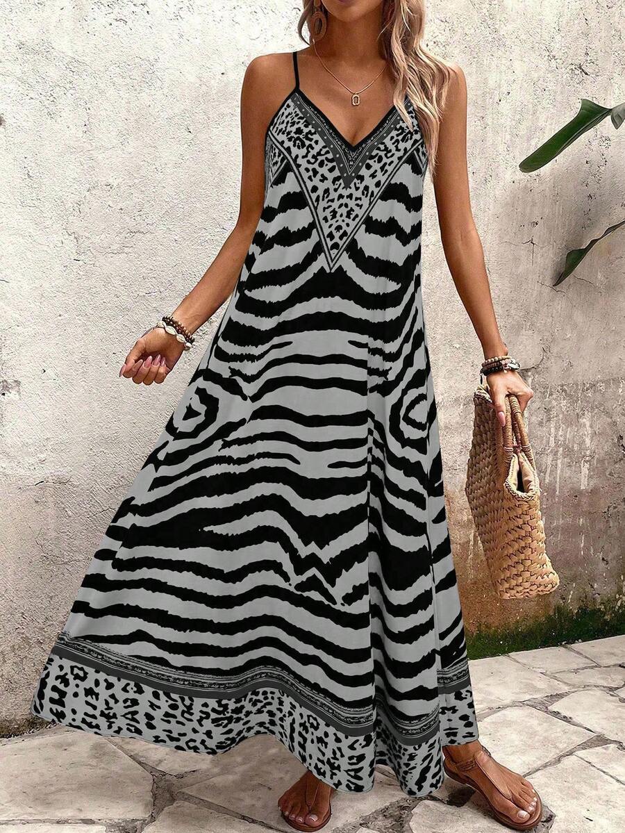 Vestido Longo Estampa de Onça Costa Serena com Alças Finas — fotografia 118 | Mar & Pérola