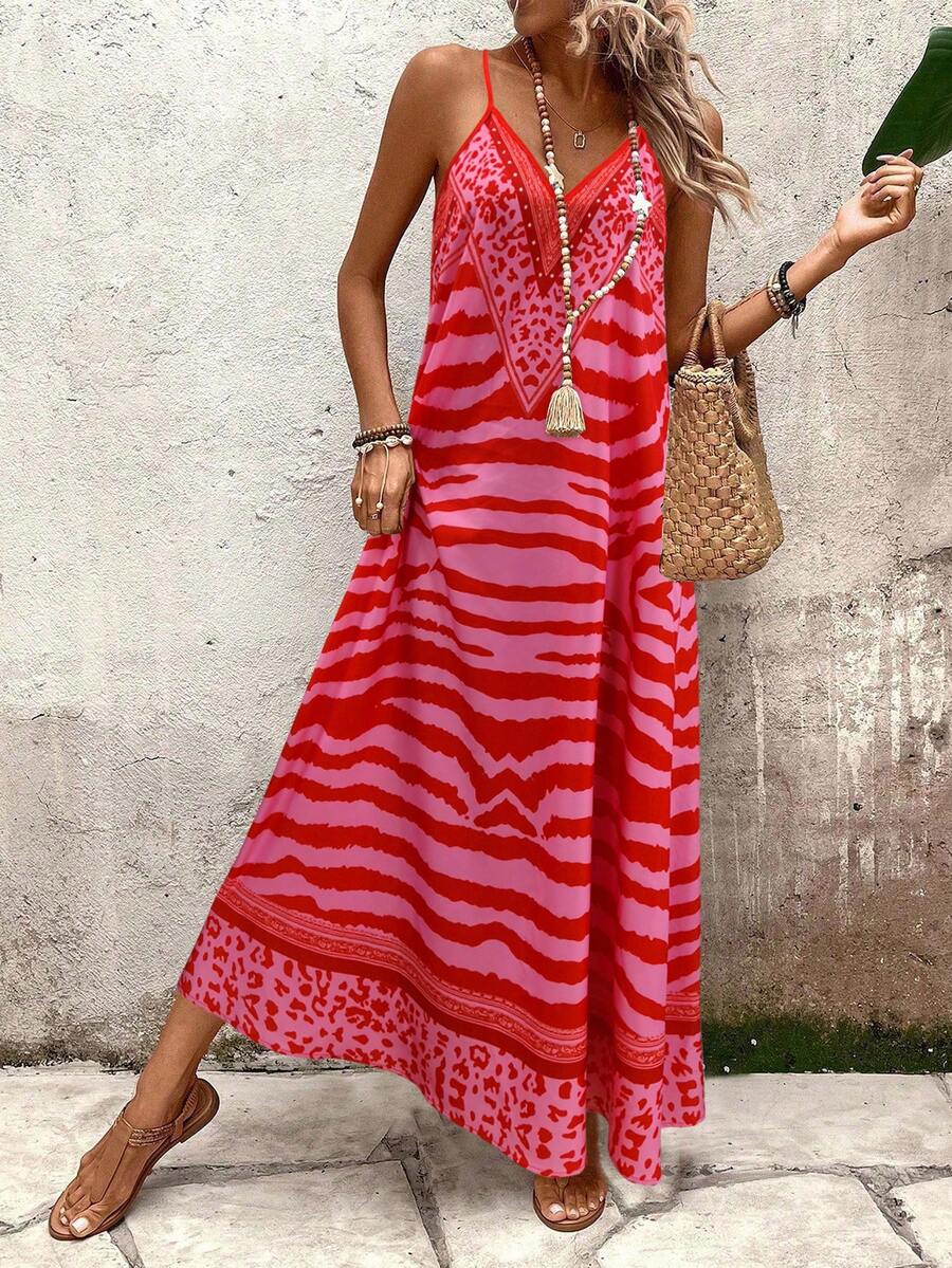 Vestido Longo Estampa de Onça Costa Serena com Alças Finas — fotografia 119 | Mar & Pérola