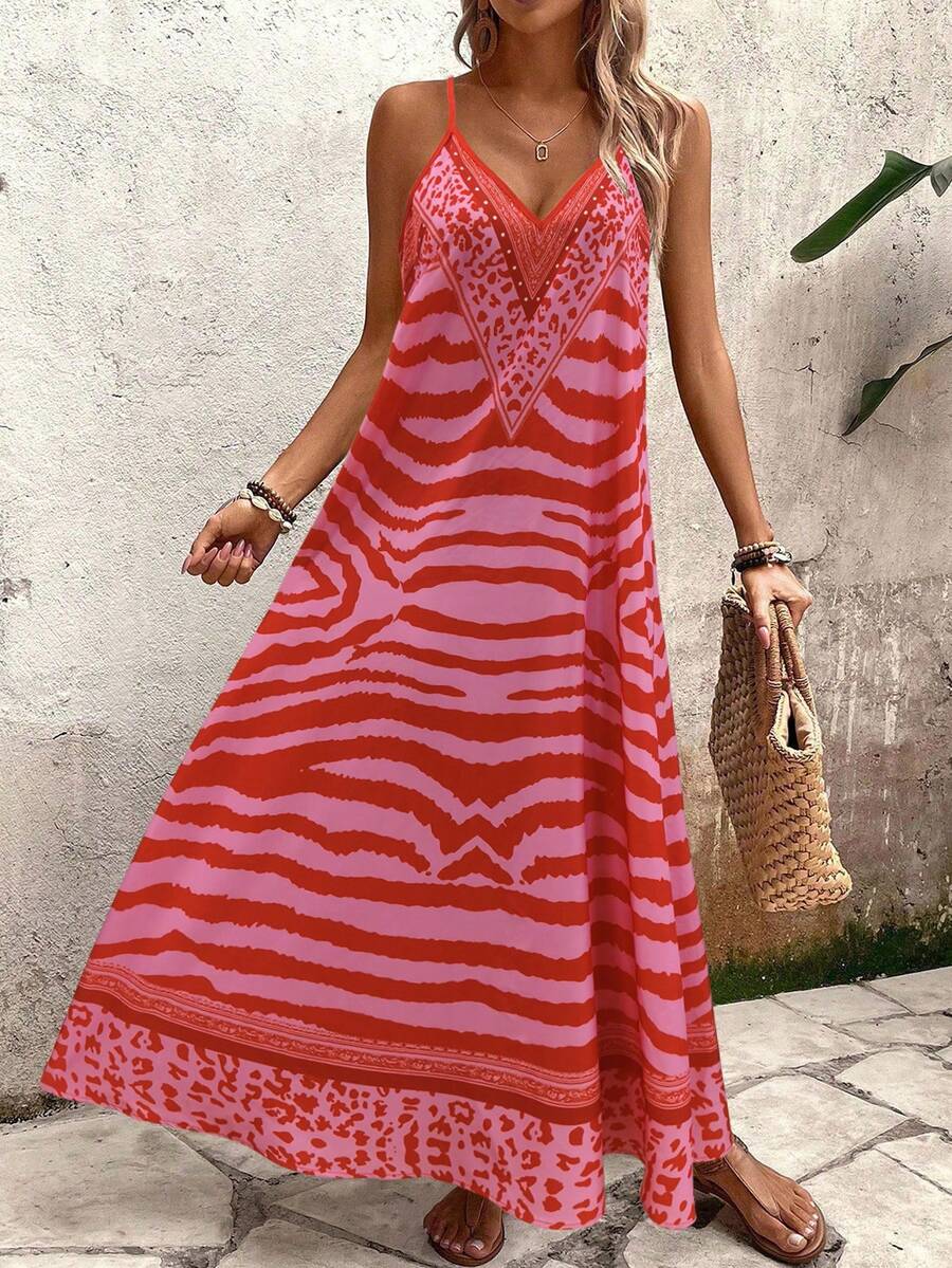 Vestido Longo Estampa de Onça Costa Serena com Alças Finas — fotografia 121 | Mar & Pérola