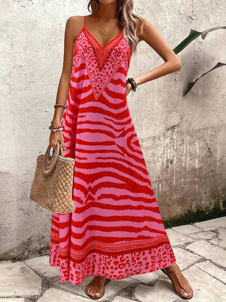 Vestido Longo Estampa de Onça Costa Serena com Alças Finas — fotografia 122 | Mar & Pérola