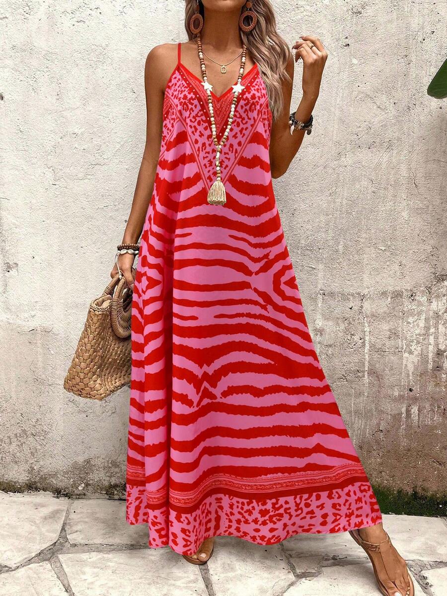 Vestido Longo Estampa de Onça Costa Serena com Alças Finas — fotografia 123 | Mar & Pérola