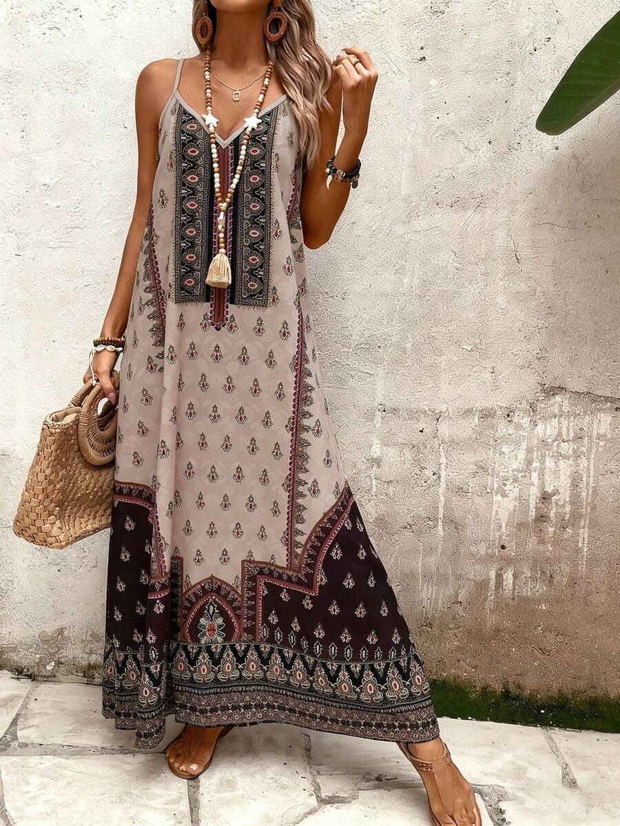 Vestido Longo Estampa de Onça Costa Serena com Alças Finas — fotografia 132 | Mar & Pérola