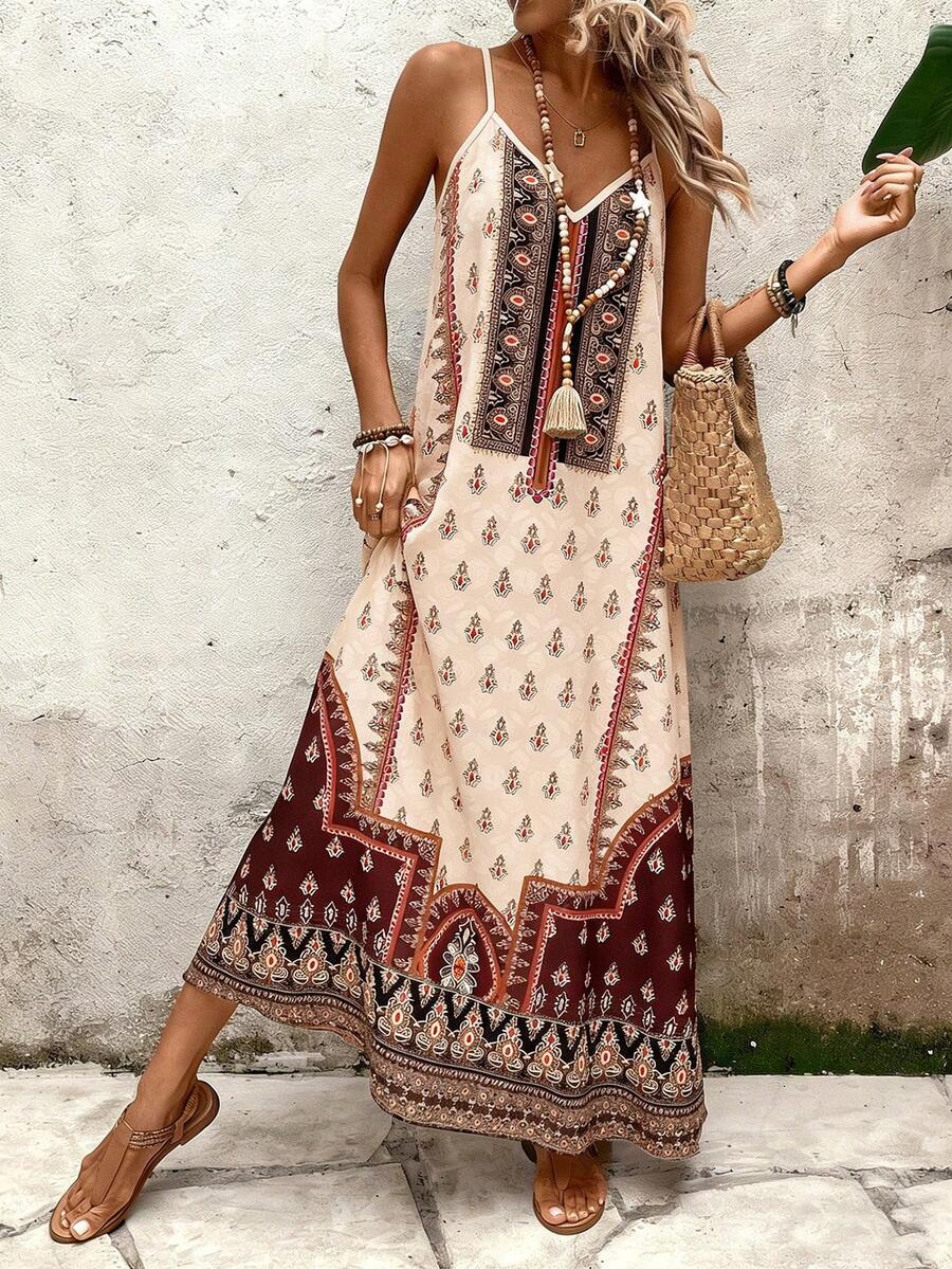 Vestido Longo Estampa de Onça Costa Serena com Alças Finas — fotografia 133 | Mar & Pérola