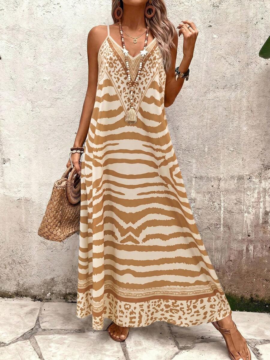Vestido Longo Estampa de Onça Costa Serena com Alças Finas — fotografia 149 | Mar & Pérola