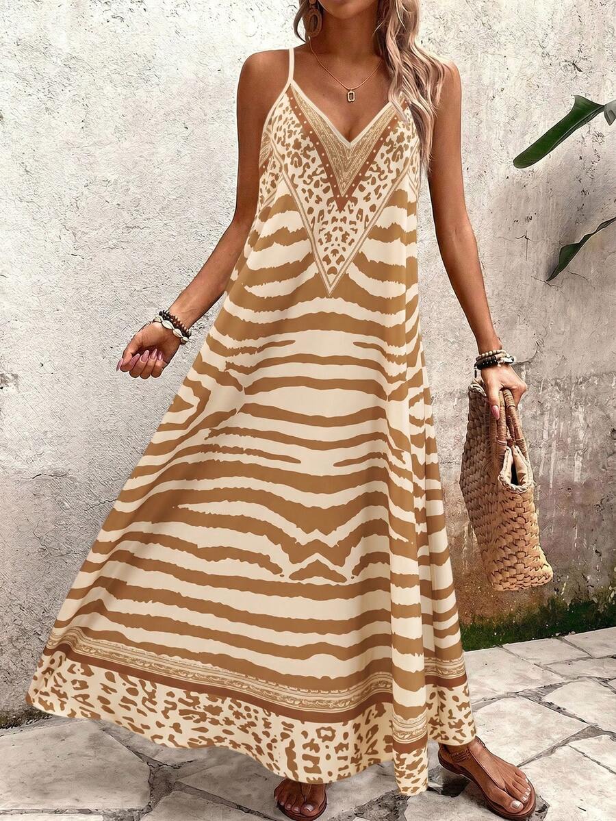 Vestido Longo Estampa de Onça Costa Serena com Alças Finas — fotografia 150 | Mar & Pérola