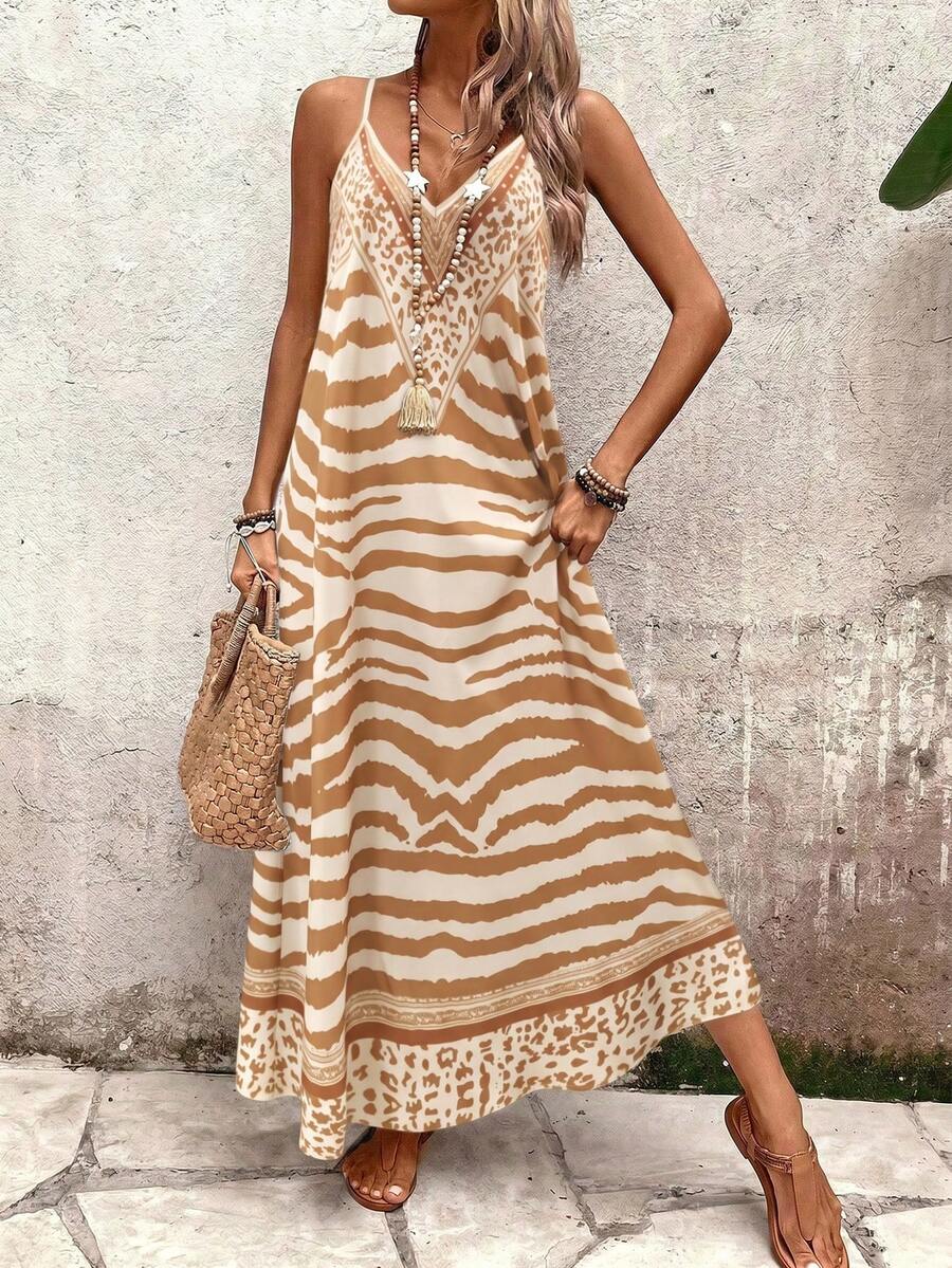 Vestido Longo Estampa de Onça Costa Serena com Alças Finas — fotografia 151 | Mar & Pérola