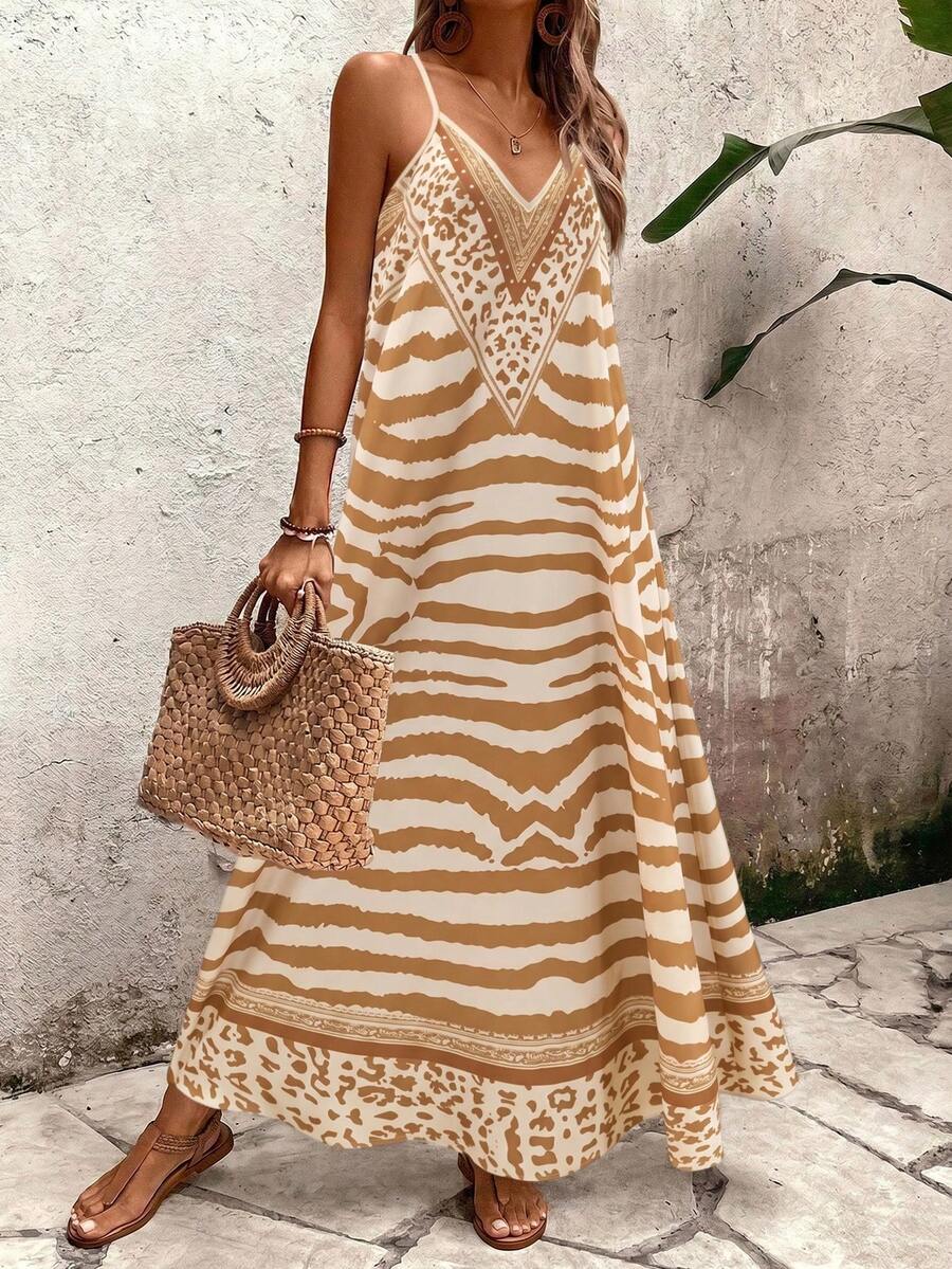 Vestido Longo Estampa de Onça Costa Serena com Alças Finas — fotografia 152 | Mar & Pérola