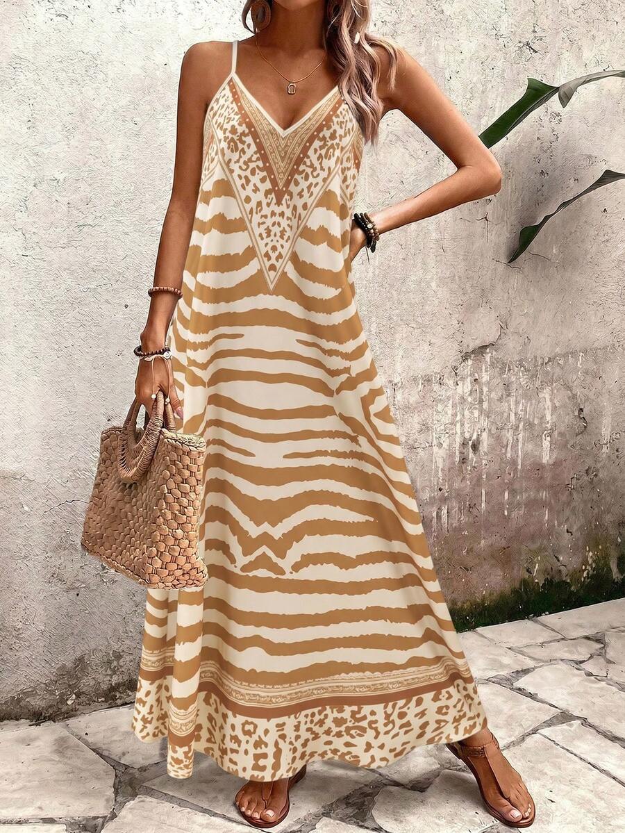 Vestido Longo Estampa de Onça Costa Serena com Alças Finas — fotografia 153 | Mar & Pérola
