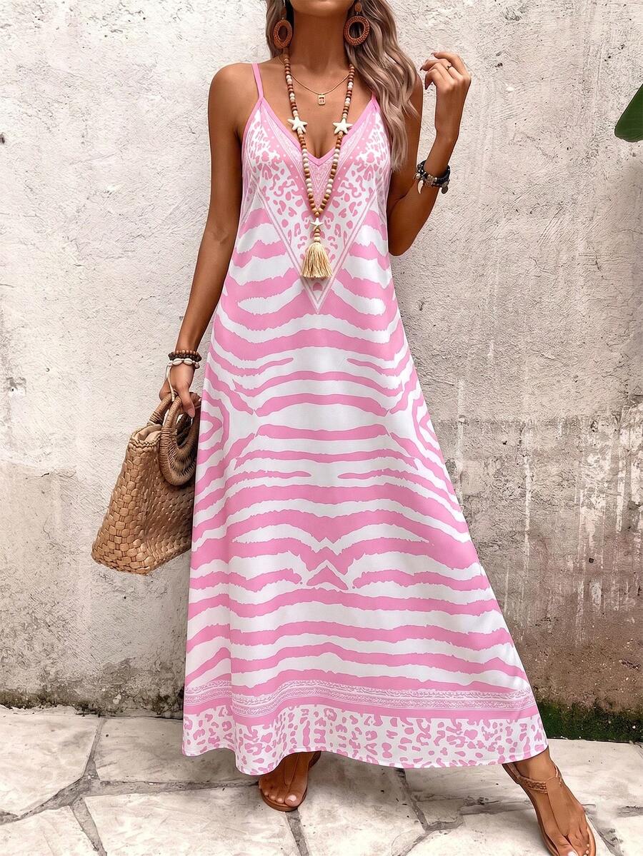 Vestido Longo Estampa de Onça Costa Serena com Alças Finas — fotografia 160 | Mar & Pérola