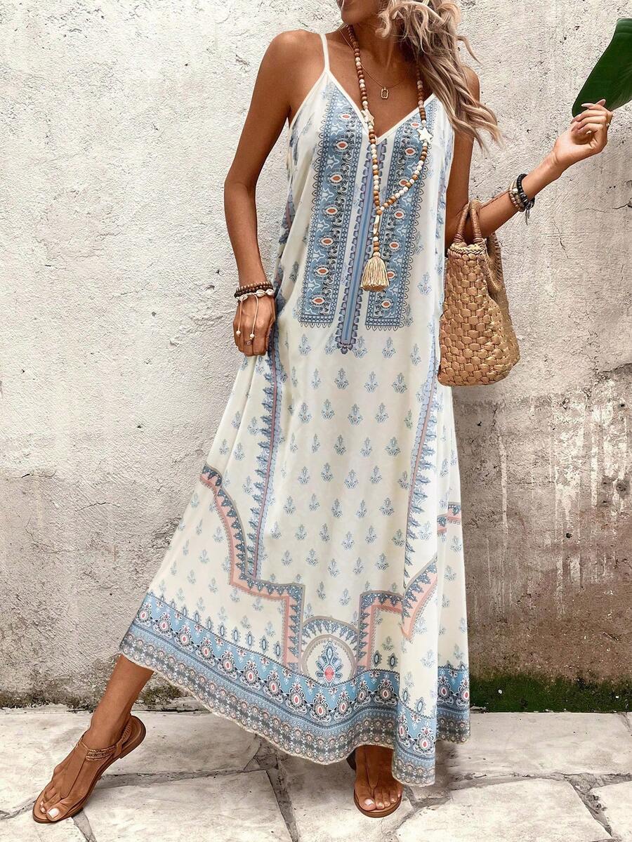 Vestido Longo Estampa de Onça Costa Serena com Alças Finas — fotografia 161 | Mar & Pérola