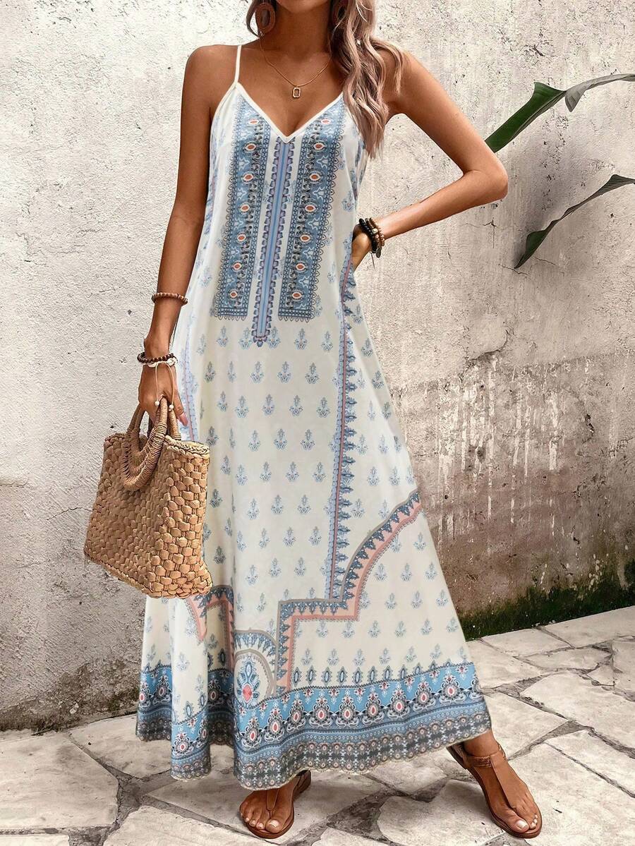 Vestido Longo Estampa de Onça Costa Serena com Alças Finas — fotografia 163 | Mar & Pérola