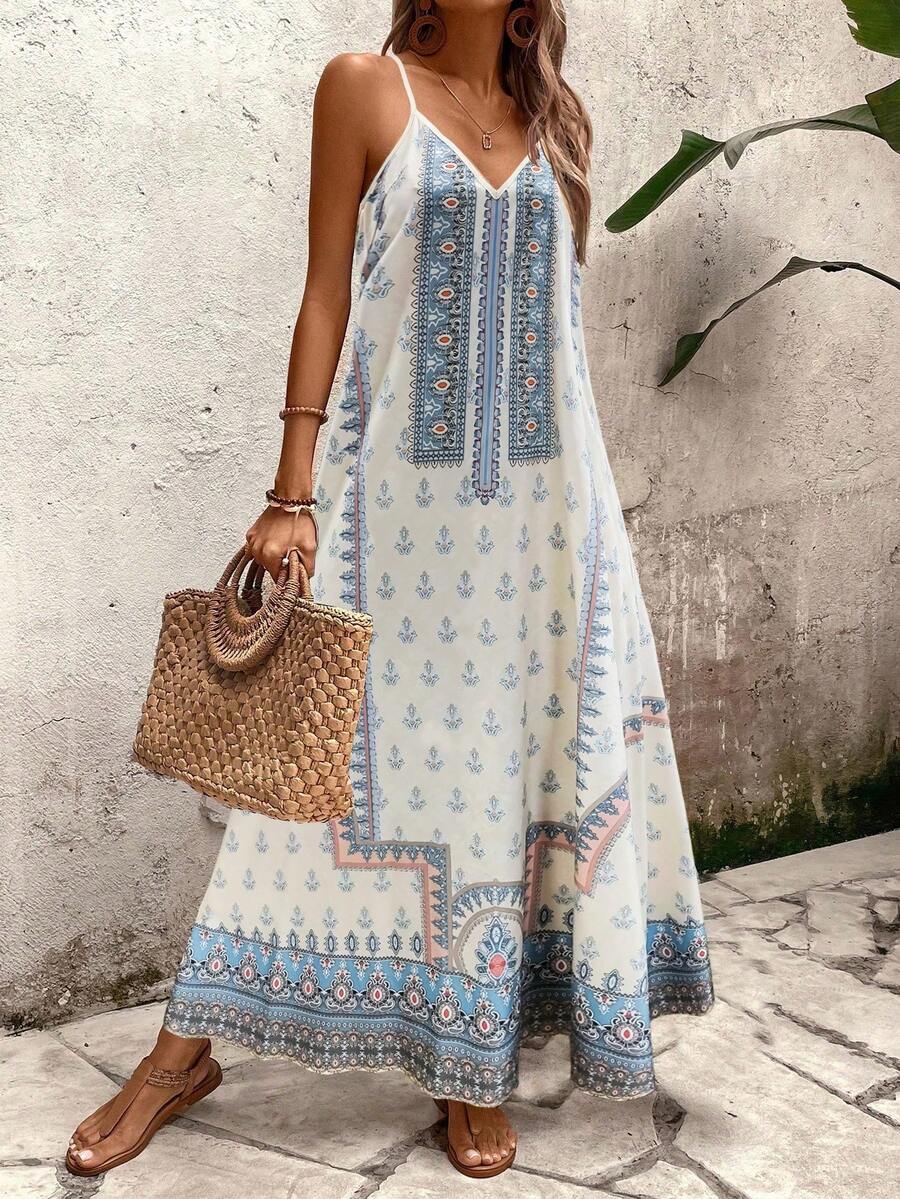 Vestido Longo Estampa de Onça Costa Serena com Alças Finas — fotografia 164 | Mar & Pérola