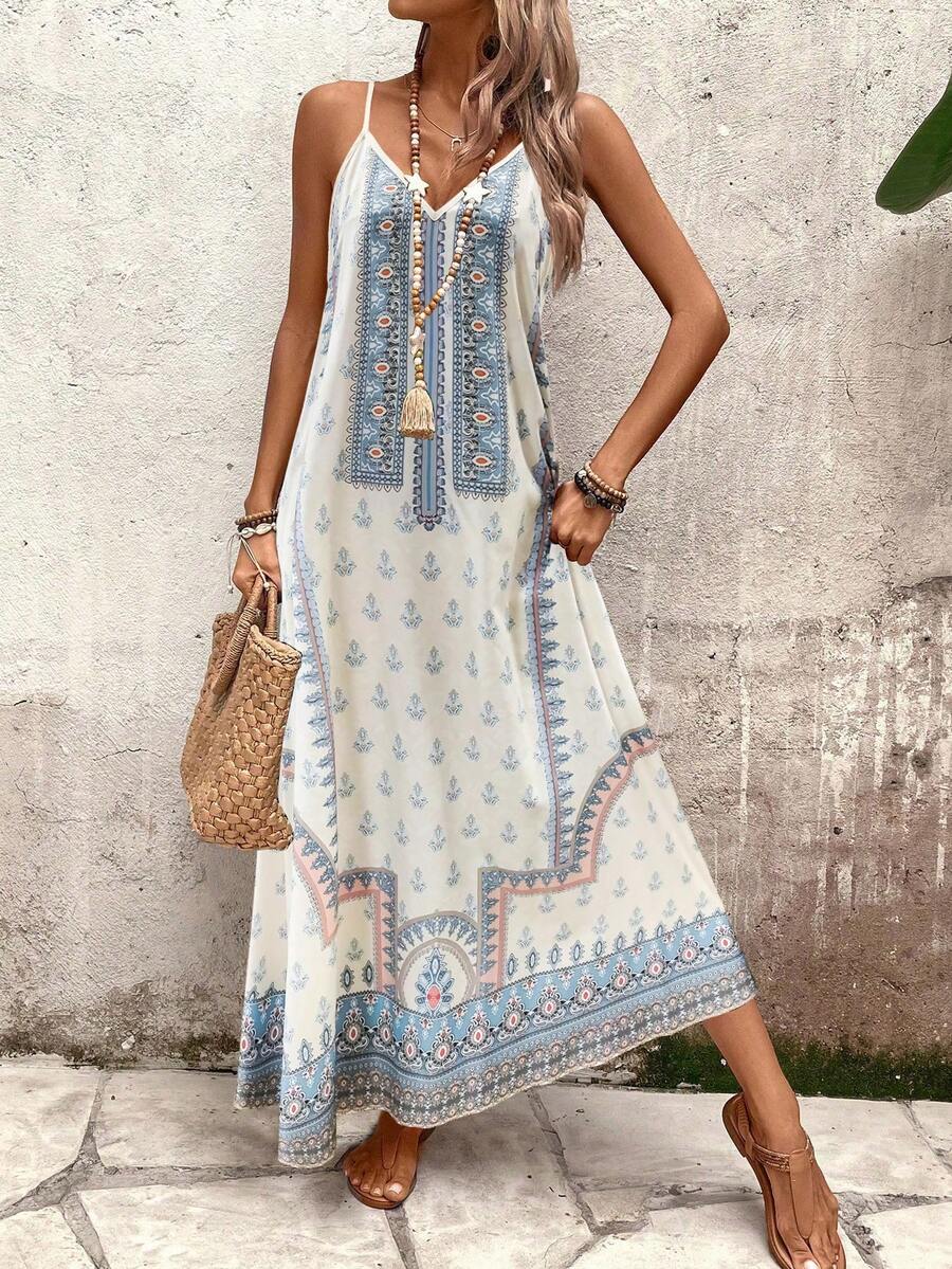 Vestido Longo Estampa de Onça Costa Serena com Alças Finas — fotografia 167 | Mar & Pérola