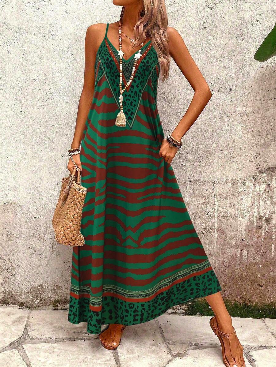 Vestido Longo Estampa de Onça Costa Serena com Alças Finas — fotografia 170 | Mar & Pérola