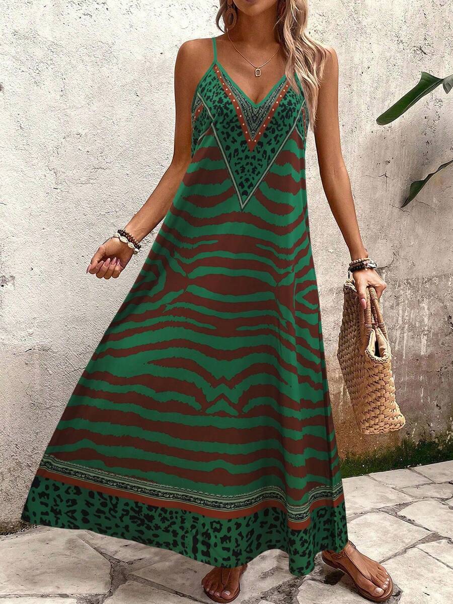 Vestido Longo Estampa de Onça Costa Serena com Alças Finas — fotografia 171 | Mar & Pérola