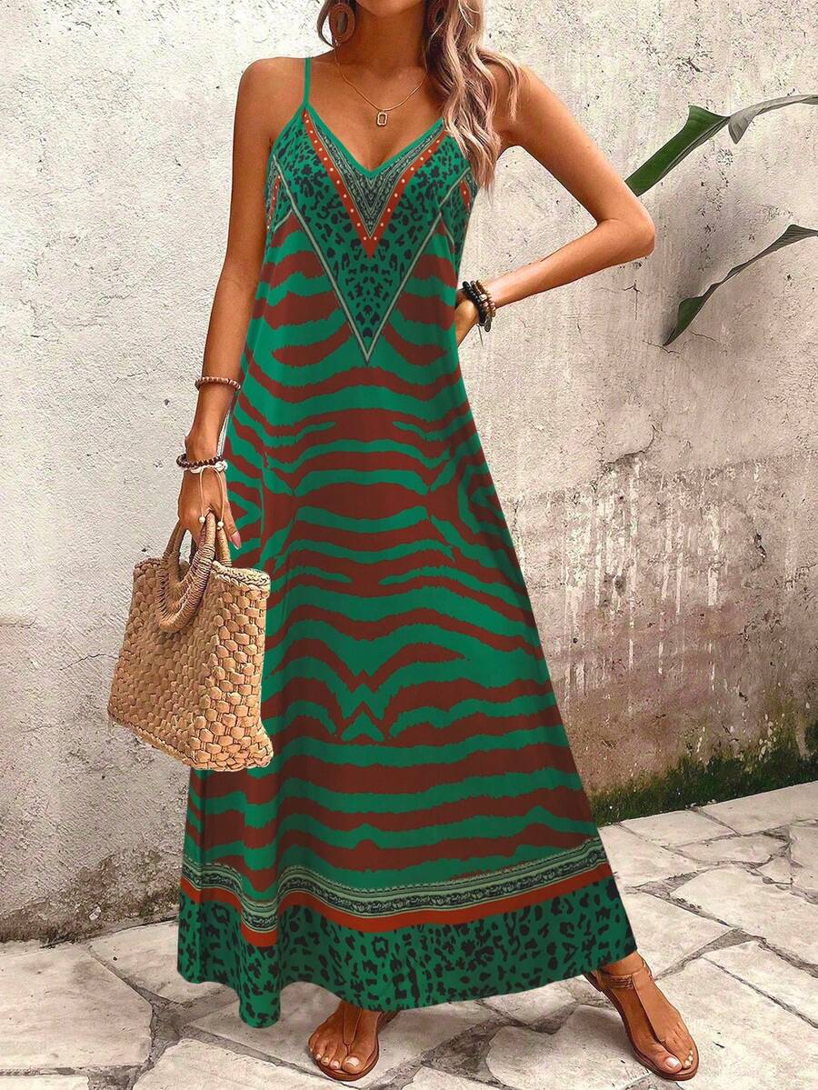 Vestido Longo Estampa de Onça Costa Serena com Alças Finas — fotografia 172 | Mar & Pérola