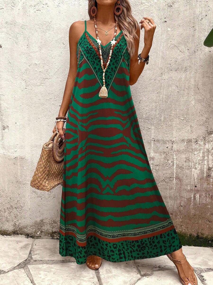 Vestido Longo Estampa de Onça Costa Serena com Alças Finas — fotografia 173 | Mar & Pérola