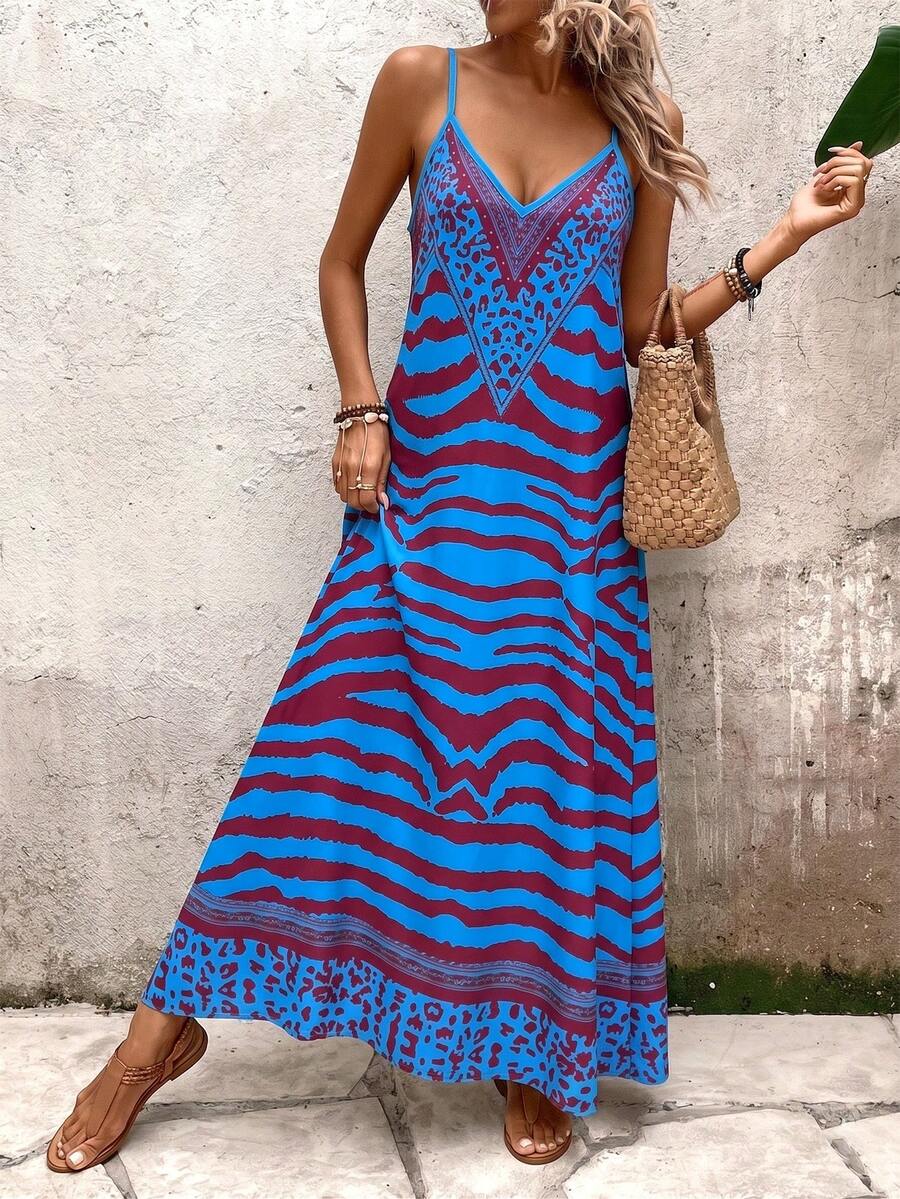 Vestido Longo Estampa de Onça Costa Serena com Alças Finas — fotografia 175 | Mar & Pérola