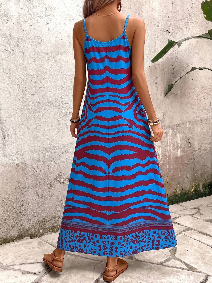 Vestido Longo Estampa de Onça Costa Serena com Alças Finas — fotografia 176 | Mar & Pérola