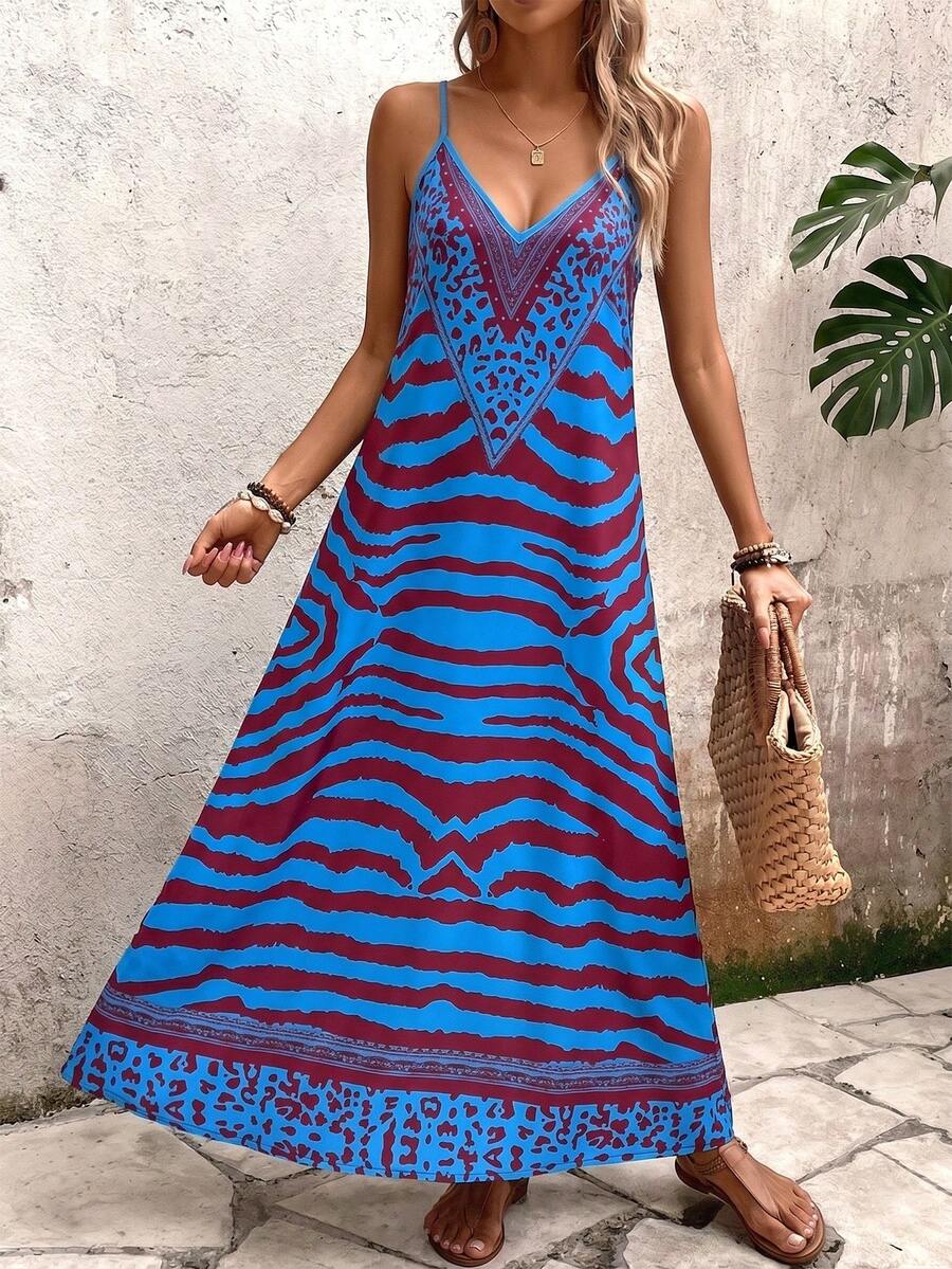 Vestido Longo Estampa de Onça Costa Serena com Alças Finas — fotografia 177 | Mar & Pérola