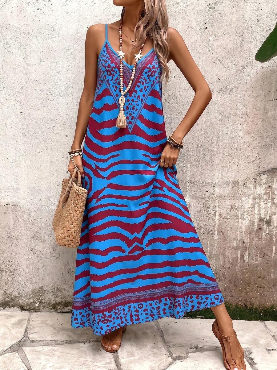 Vestido Longo Estampa de Onça Costa Serena com Alças Finas — fotografia 178 | Mar & Pérola