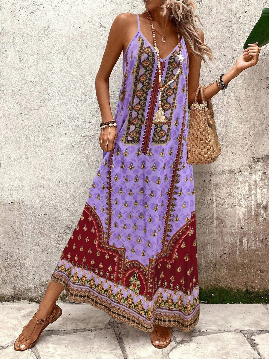Vestido Longo Estampa de Onça Costa Serena com Alças Finas — fotografia 193 | Mar & Pérola