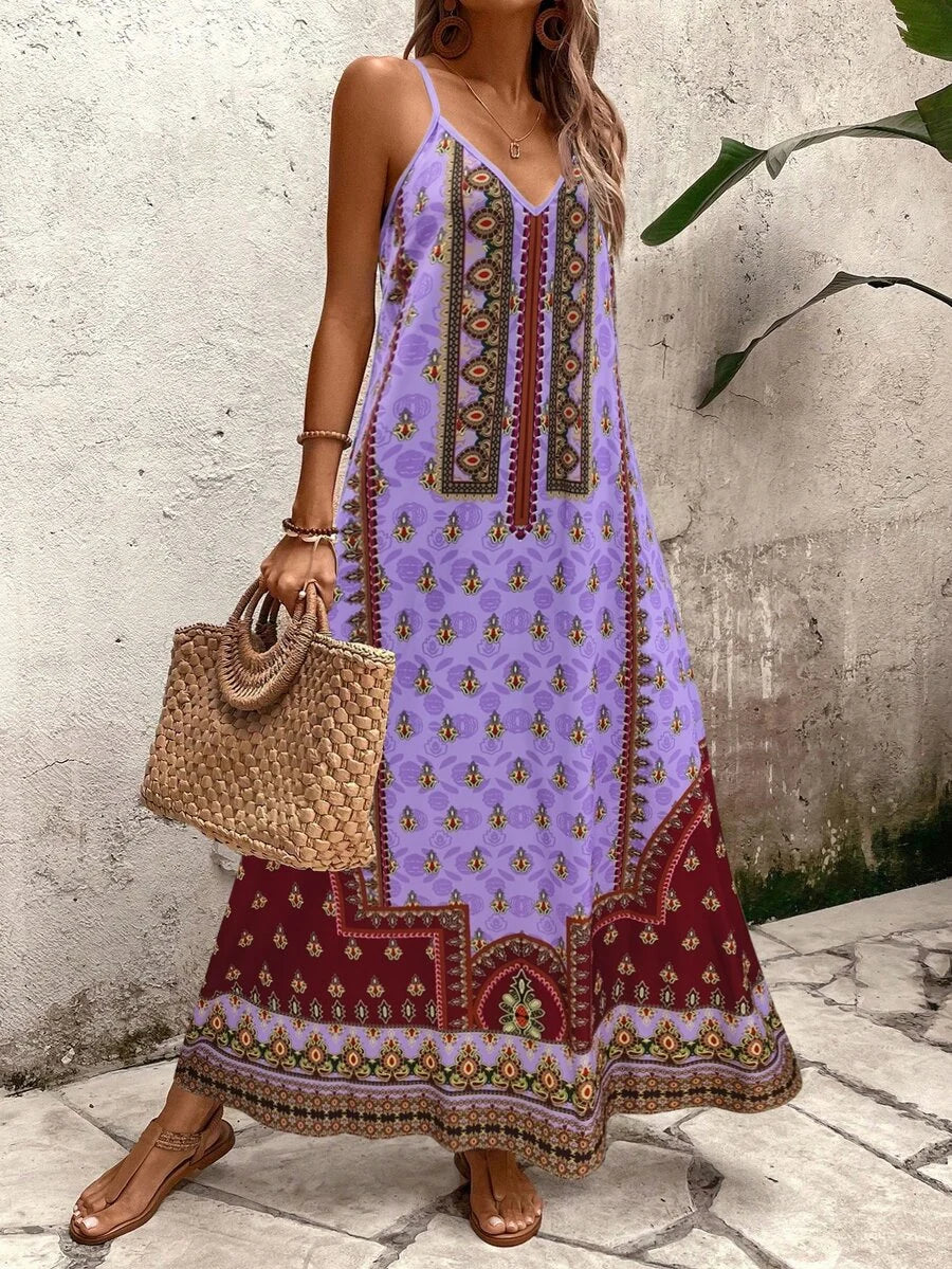 Vestido Longo Estampa de Onça Costa Serena com Alças Finas — fotografia 195 | Mar & Pérola