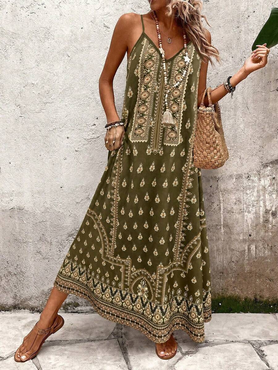 Vestido Longo Estampa de Onça Costa Serena com Alças Finas — fotografia 196 | Mar & Pérola