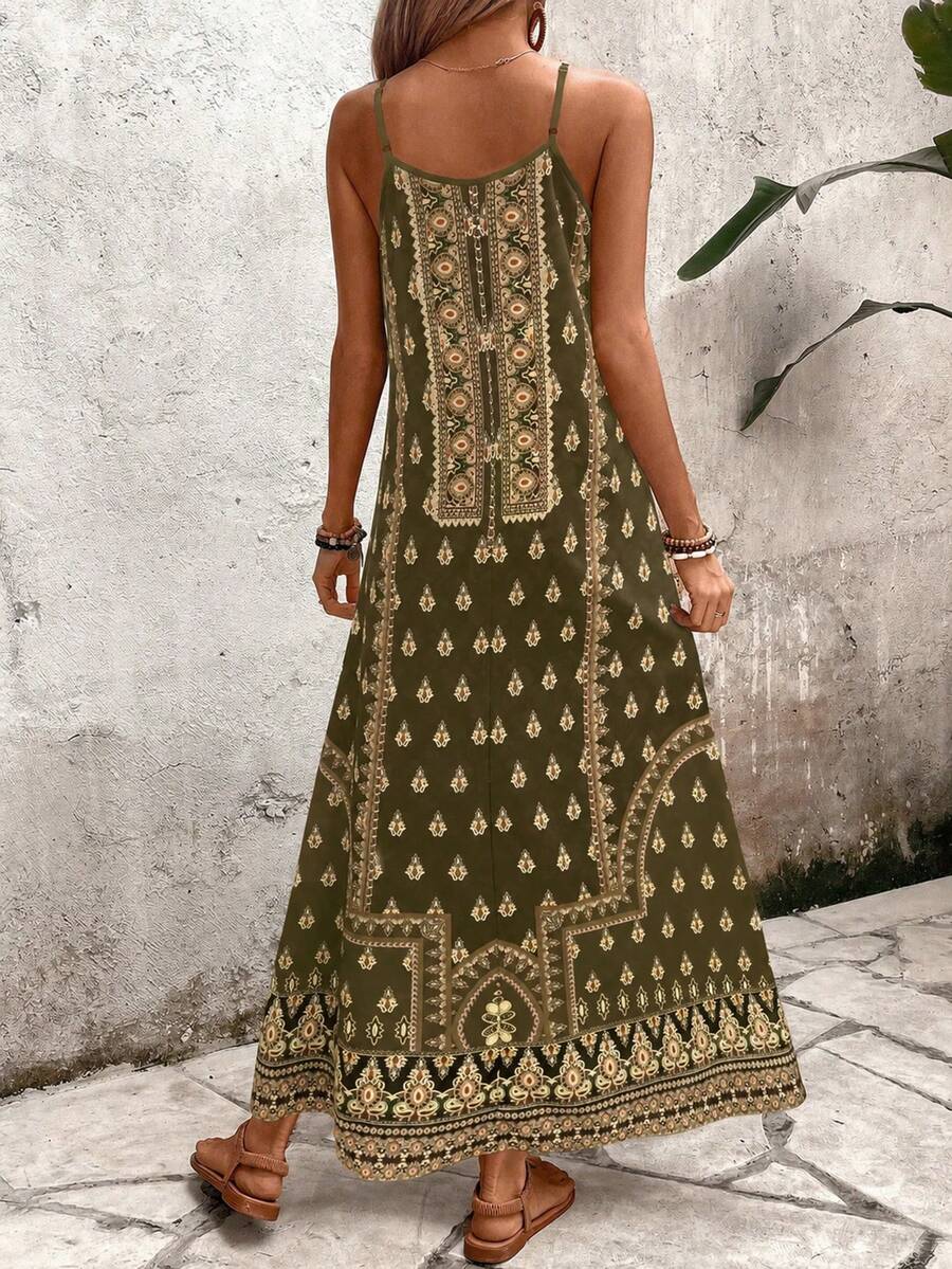 Vestido Longo Estampa de Onça Costa Serena com Alças Finas — fotografia 197 | Mar & Pérola