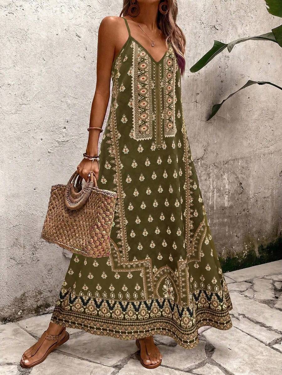 Vestido Longo Estampa de Onça Costa Serena com Alças Finas — fotografia 198 | Mar & Pérola